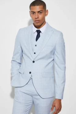 Flash Sale boohooMAN Slim Single Breasted Micro Check Suit Jacket ecru