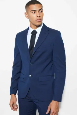 Shop boohooMAN Slim Single Breasted Suit Jacket navy