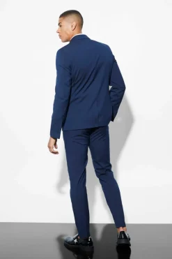 Shop boohooMAN Slim Single Breasted Suit Jacket navy