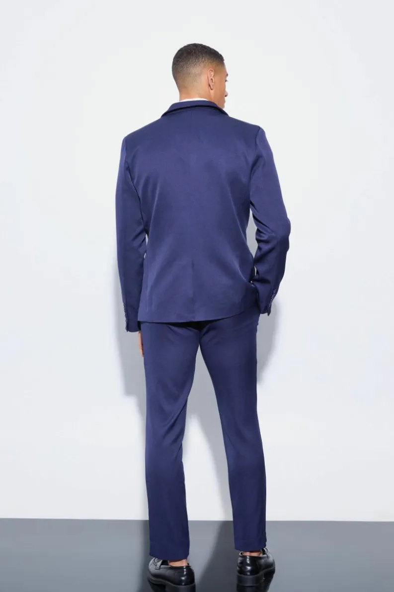 Discount boohoo Slim Single Breasted Three Piece Suit navy