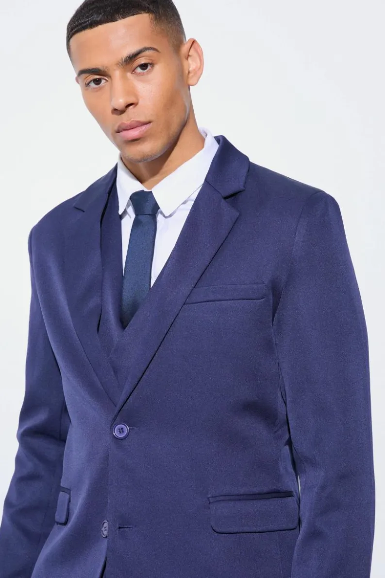 Discount boohoo Slim Single Breasted Three Piece Suit navy
