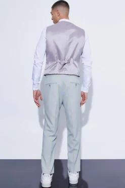 Online boohoo Slim Single Breasted Wide Stripe Suit light grey