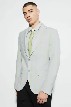 Cheap boohooMAN Slim Single Breasted Wide Stripe Suit Jacket light grey
