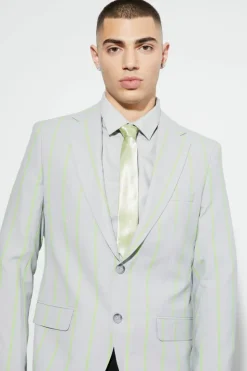 Cheap boohooMAN Slim Single Breasted Wide Stripe Suit Jacket light grey