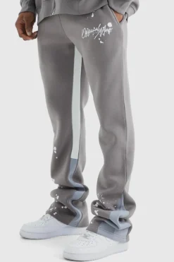 New boohooMAN Slim Stacked Flare Jogger With Gusset Panel grey