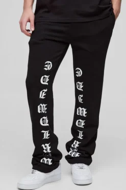 Cheap boohooMAN Slim Stacked Printed Flared Jogger black