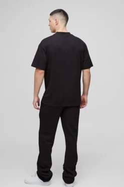Cheap boohooMAN Slim Stacked Printed Flared Jogger black