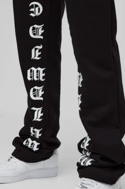 Cheap boohooMAN Slim Stacked Printed Flared Jogger black