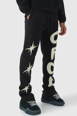 Sale boohooMAN Slim Stacked Star Ofcl Applique Jogger black