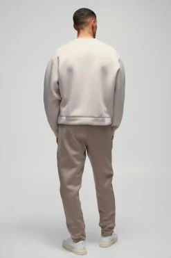 Cheap boohooMAN Slim Tapered Bonded Scuba Jogger taupe