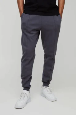 Online boohooMAN Slim Tapered Heavyweight Interlock Jogger grey