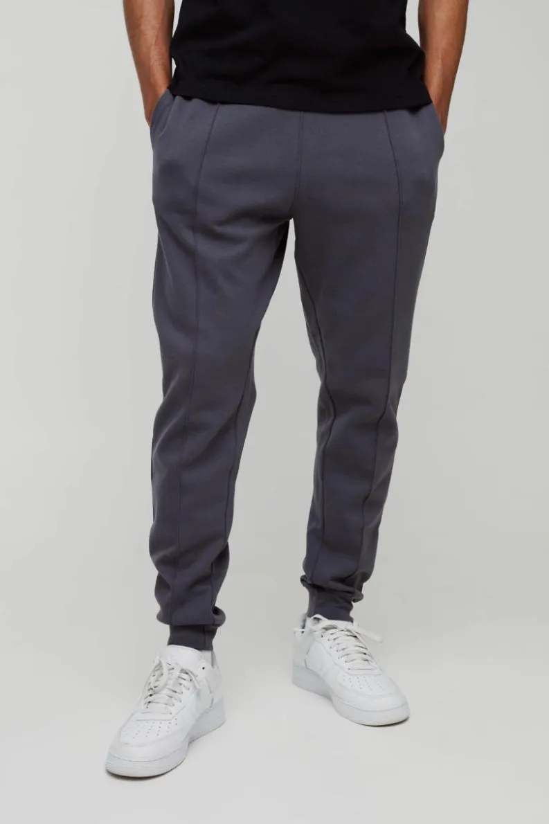Online boohooMAN Slim Tapered Heavyweight Interlock Jogger grey