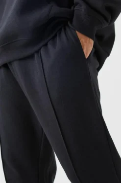 Cheap boohooMAN Slim Tapered Interlock Jogger With Pintuck black