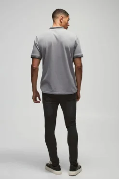 Cheap boohooMAN Slim Tipped Pique Polo grey