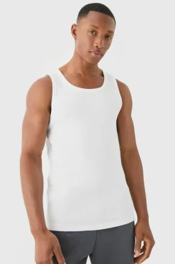 Store boohooMAN Slim Waffle Vest white