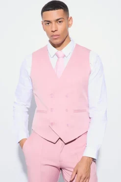 Fashion boohooMAN Slim Waistcoat dusty pink