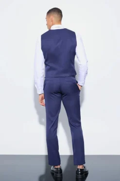Cheap boohooMAN Slim Waistcoat navy
