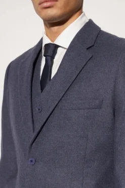 New boohooMAN Slim Wool Tweed Single Breasted Suit Jacket navy