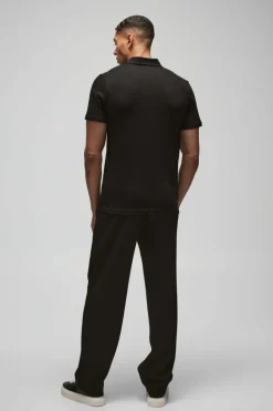 Cheap boohooMAN Slim Zip Neck Polo black