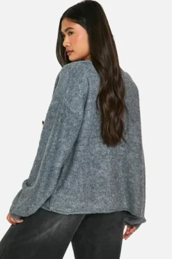 Clearance boohoo Slouchy Cardigan And Bralet Borg Knit Co-ord grey