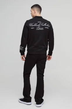 Flash Sale boohooMAN Smart Harrington Scuba Super Heavyweight Embroidered Bomber Jacket black