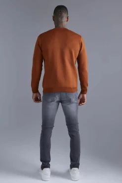 Online boohooMAN Smart Knitted Bomber Jacket taupe