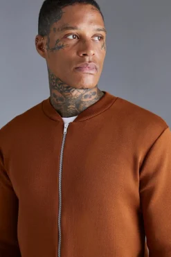 Online boohooMAN Smart Knitted Bomber Jacket taupe