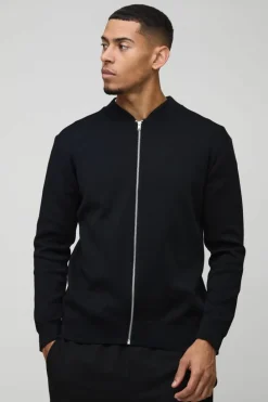 Outlet boohooMAN Smart Knitted Bomber Jacket black
