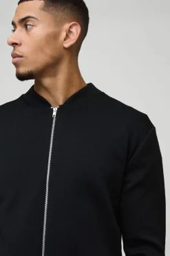 Outlet boohooMAN Smart Knitted Bomber Jacket black