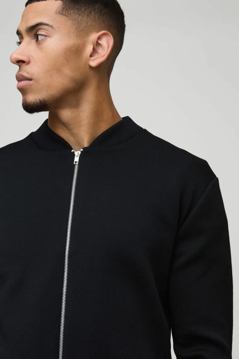 Outlet boohooMAN Smart Knitted Bomber Jacket black