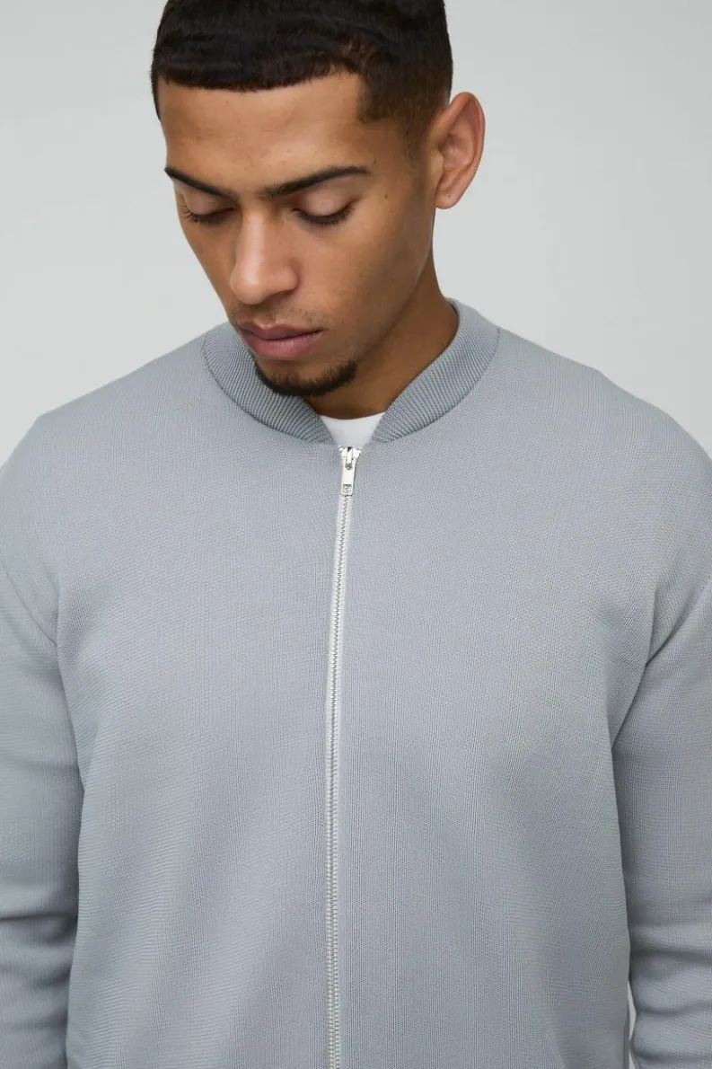 Flash Sale boohooMAN Smart Knitted Bomber Jacket grey