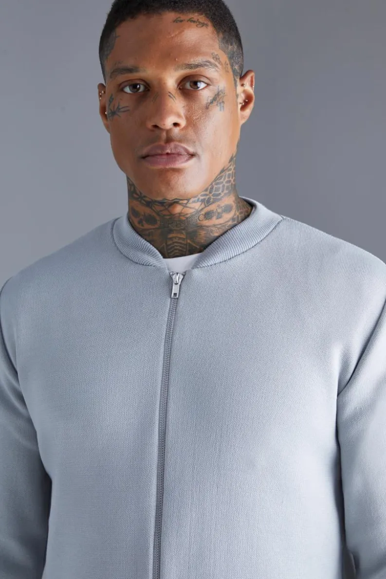 Flash Sale boohooMAN Smart Knitted Bomber Jacket grey