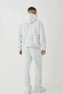 Best boohooMAN Smart Oversized Boxy Embroidered Super Heavyweight Zip Through Loopback Hoodie ash grey