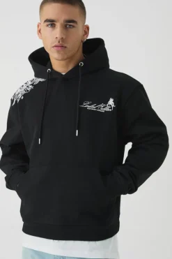 Clearance boohooMAN Smart Oversized Boxy Super Heavyweight Puff Print Hoodie black