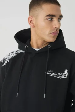 Clearance boohooMAN Smart Oversized Boxy Super Heavyweight Puff Print Hoodie black