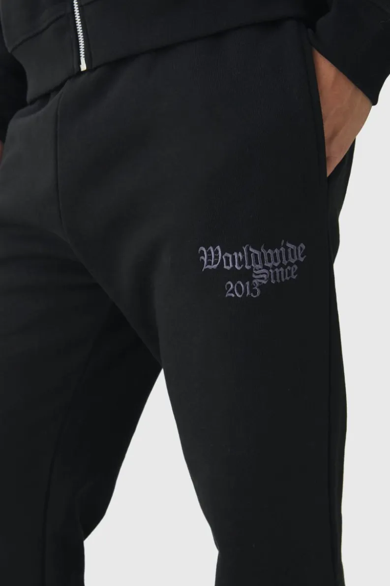 Flash Sale boohooMAN Smart Split Hem Embroidered Super Heavyweight Loopback Joggers black