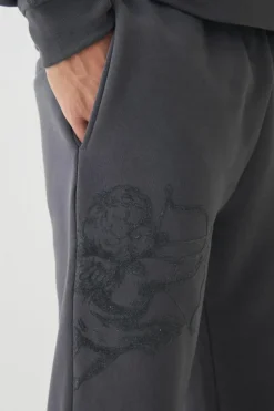 Clearance boohooMAN Smart Split Hem Flock Super Heavyweight Embroidered Joggers charcoal