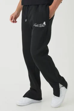 Best Sale boohooMAN Smart Split Hem Super Heavyweight Puff Print Joggers black