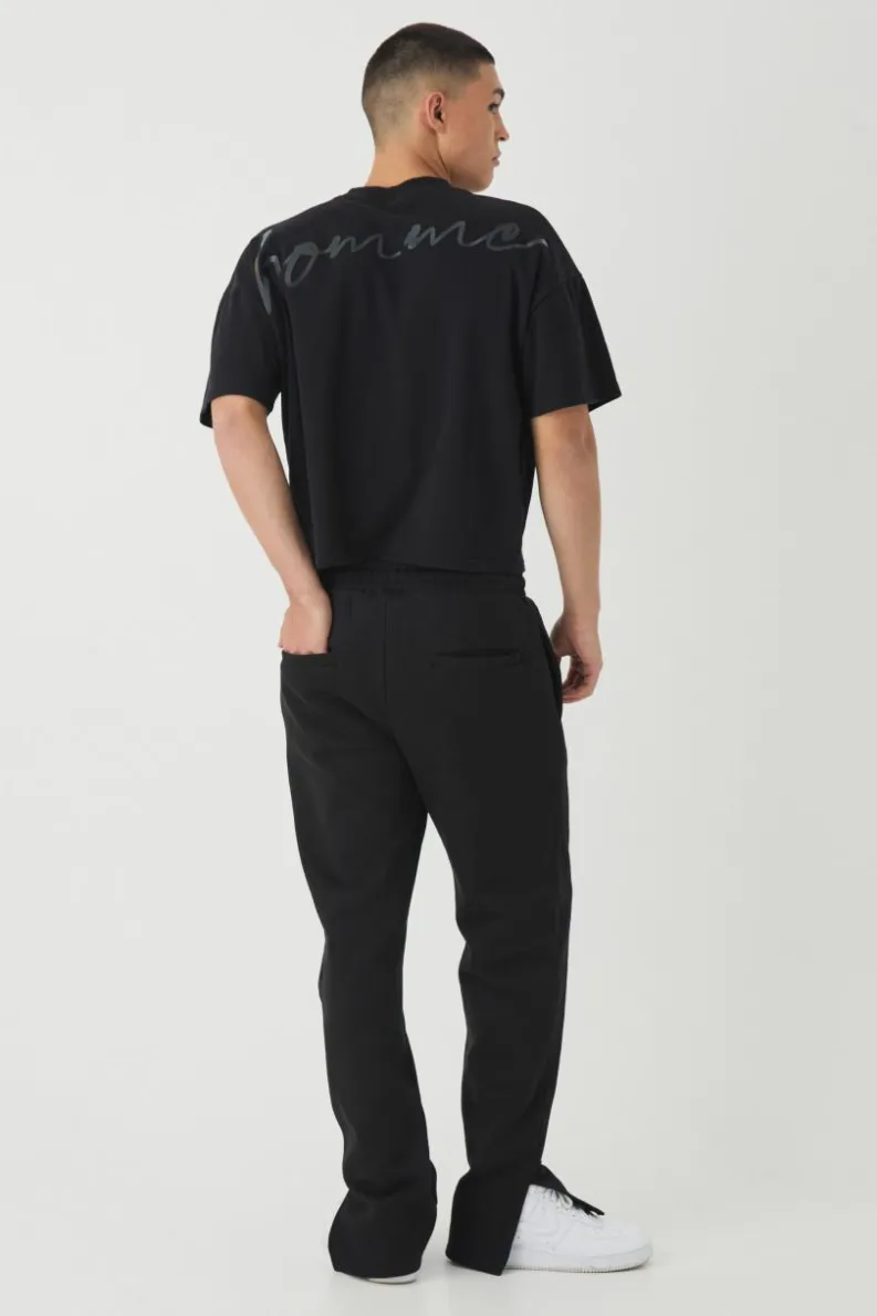 Best Sale boohooMAN Smart Split Hem Super Heavyweight Puff Print Joggers black