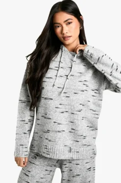 Shop boohoo Soft Knit Marl Oversized Knitted Hoody And Wide Leg Trouser grey