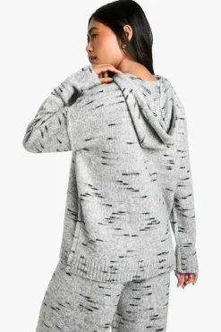 Shop boohoo Soft Knit Marl Oversized Knitted Hoody And Wide Leg Trouser grey