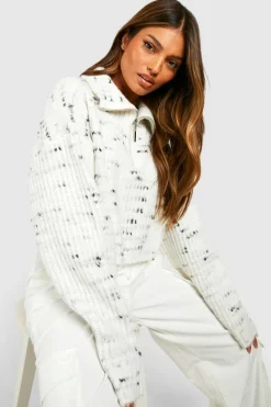 Cheap boohoo Soft Knit Nep Yarn Half Zip Collar Jumper ecru