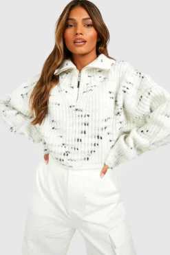 Cheap boohoo Soft Knit Nep Yarn Half Zip Collar Jumper ecru