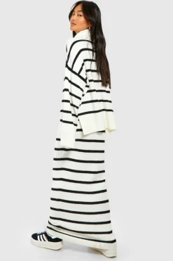 Flash Sale boohoo Soft Knit Stripe Jumper & Maxi Skirt Set ivory