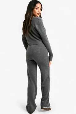 Outlet boohoo Soft Knit V Neck Cardigan and Wide Leg Knitted Co-Ord charcoal