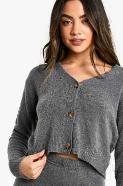 Outlet boohoo Soft Knit V Neck Cardigan and Wide Leg Knitted Co-Ord charcoal