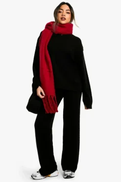 Flash Sale boohoo Soft Knit V Neck Jumper and Wide Leg Knitted Co-Ord black