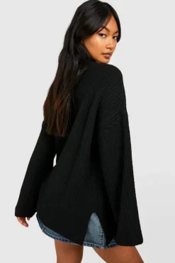 Cheap boohoo Soft Rib Knit High Neck Jumper And Wide Leg Trouser camel