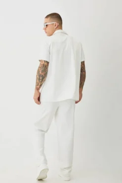 Outlet boohooMAN Soft Twill Tonal Monogram Shirt & Trouser Set white