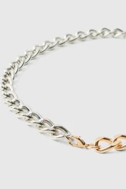 New boohooMAN Spliced Chain Necklace silver